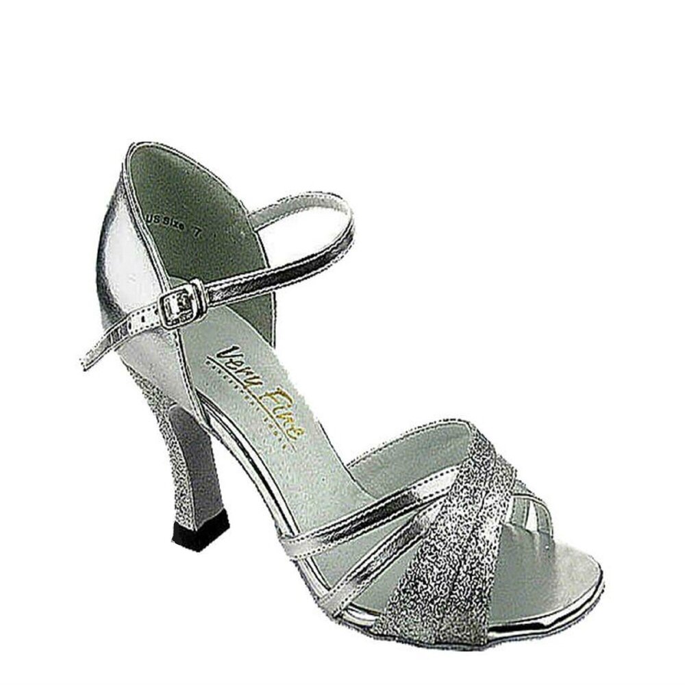 VERY FINE DANCE SHOES 6030 SILVER STARDUST & SILVER LEATHER, 3" HEEL, SIZE 9